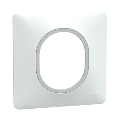 Schneider - Ovalis - Plaque de finition - 1 poste Blanc avec bague effet Argent Chromé