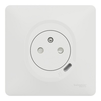 Schneider Ovalis Combi 2P+T 16A affleurante + chargeur USB-C 10,5W - Connexion auto Blanc