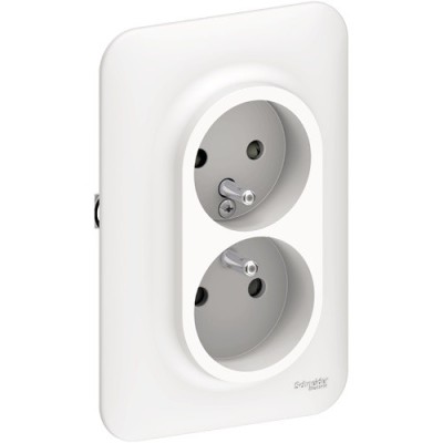 Schneider Ovalis  double prise de courant  2P+T rénovation pour boîte simple Blanc