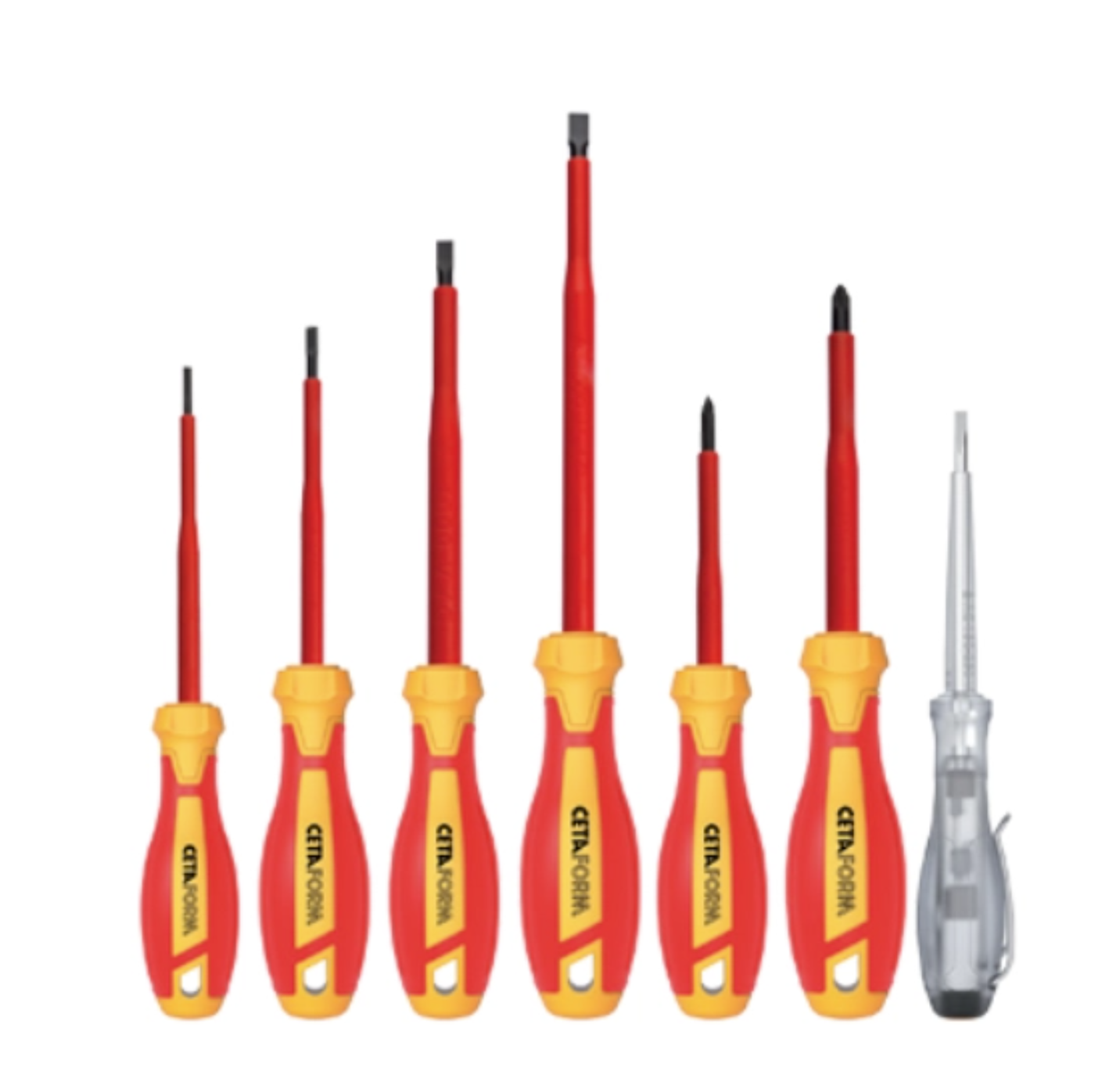 Jeu de 7 Tournevis softgrip isolée VDE 1000V plats et Pozidriv CETAFORM