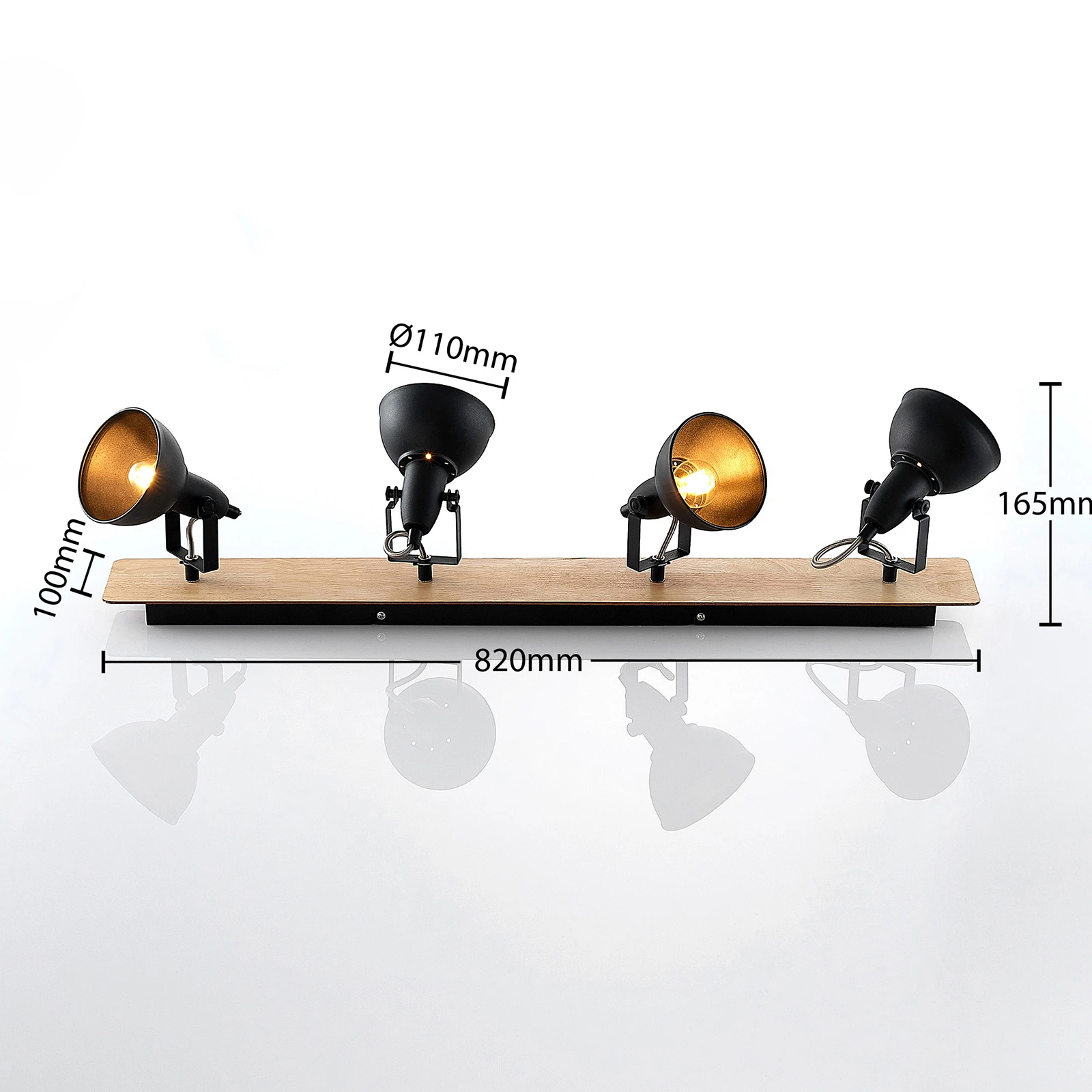 Lindby Aylis plafonnier, 4 lampes, 82cm, noir, bois, E14 2