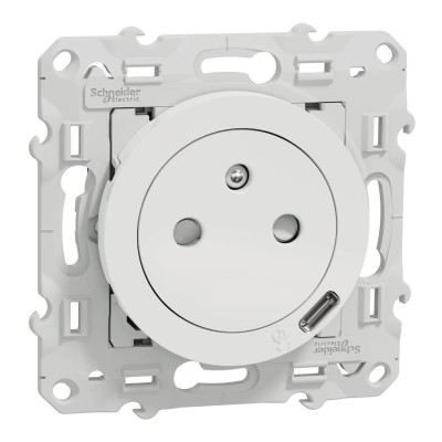 Schneider Odace - Prise de courant 2P+T Affleurante + USB C - Blanc - connexion rapide - Réf : S520089
