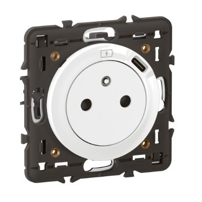 Legrand Céliane - Prise Surface avec chargeur Type C intégré - Livrée avec support et enjoliveur Blanc