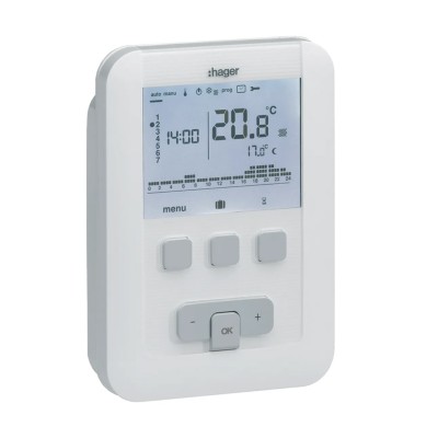 Thermostat ambiance programmable digital chauf eau chaude 2 fils sur 7j à piles Hagar EK520