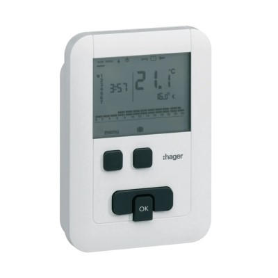 Thermostat ambiance programmable digital chauf eau chaude 4 fils sur 7j ECO 230V Hager EK510