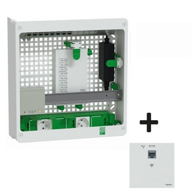 Schneider Resi9 Cnct - Coffret VDI 18M2R - Switch 9ports PoE - 2 P- Grade 3TV - 8 RJ45 cat6a + RJ45
