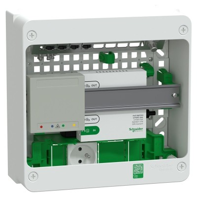 Schneider Resi9 Connect - Coffret VDI 13M1R - Switch 5ports PoE - Grade 3TV 4xRJ45 cat6a et prise RJ45