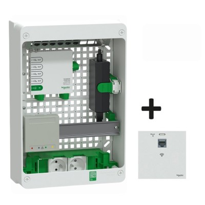 Schneider Resi9 Connect - Coffret VDI 13M2R - Switch 5ports PoE - 2 prises - Grade 3TV 6xRJ45 cat6a