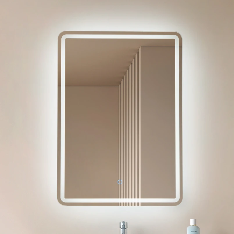 Miroir LED Lucande Celestiel, angulaire, chauffant, CCT, 70 cm