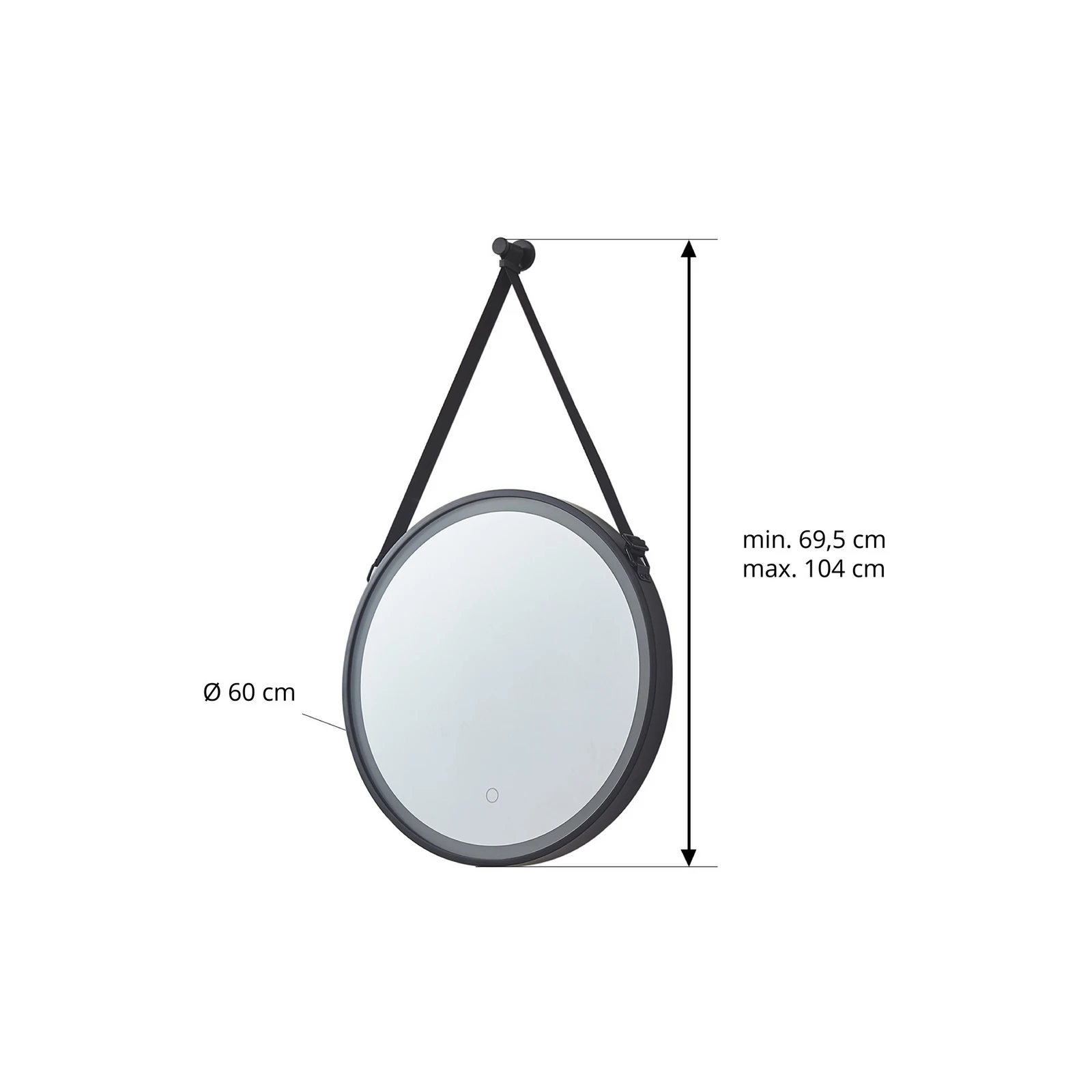 Lucande miroir LED Lelin, Ø 60 cm, noir, aluminium, CCT 2