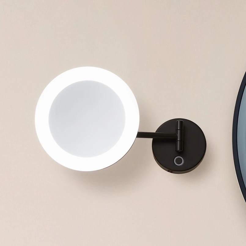 Lucande miroir cosmétique LED Fyria, noir, acier, CCT