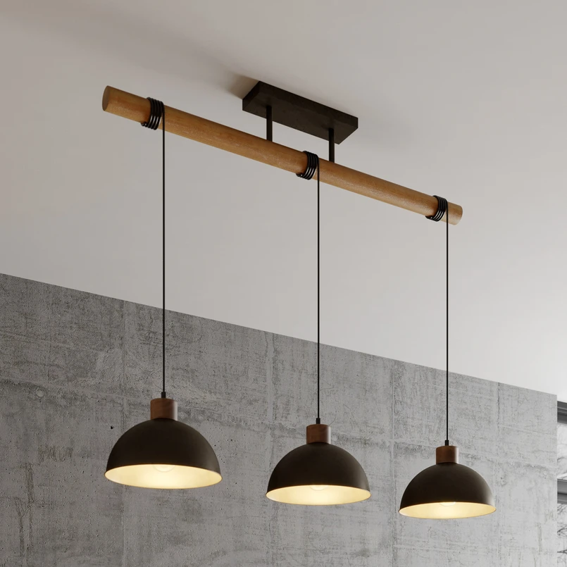 Lindby suspension Holgar, gris, 3 lampes, bois, métal, E27
