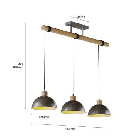 Lindby suspension Holgar, gris, 3 lampes, bois, métal, E27 2