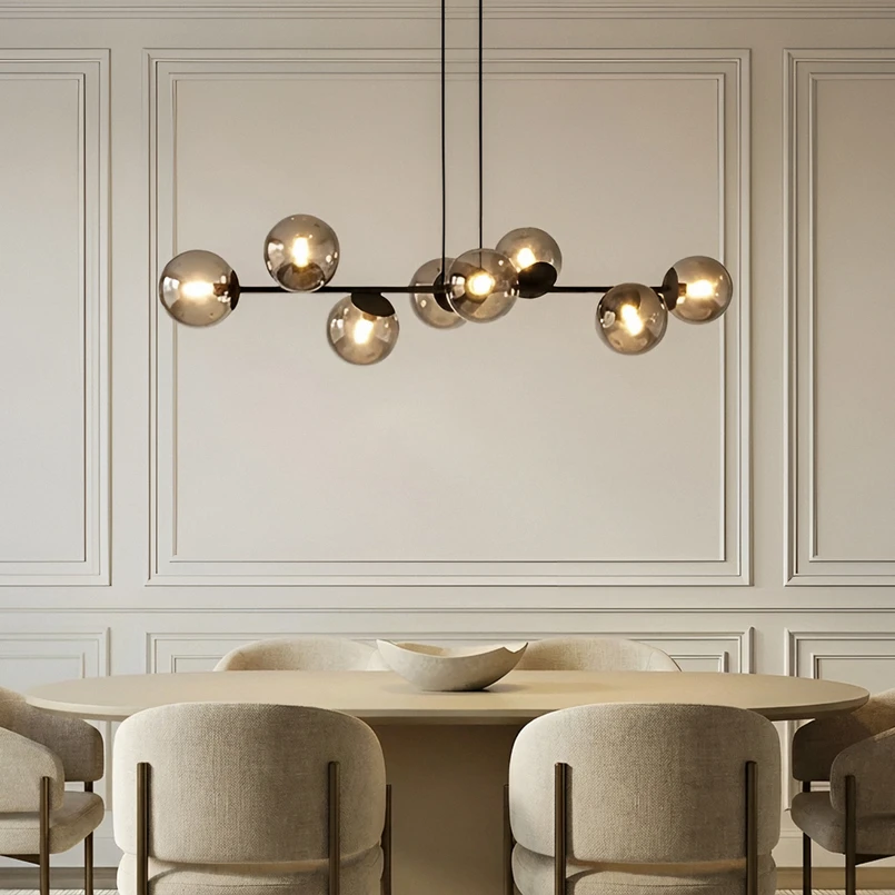 Lindby suspension Isamer, gris fumé, 130 cm, sphère