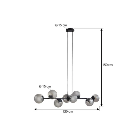 Lindby suspension Isamer, gris fumé, 130 cm, sphère 2