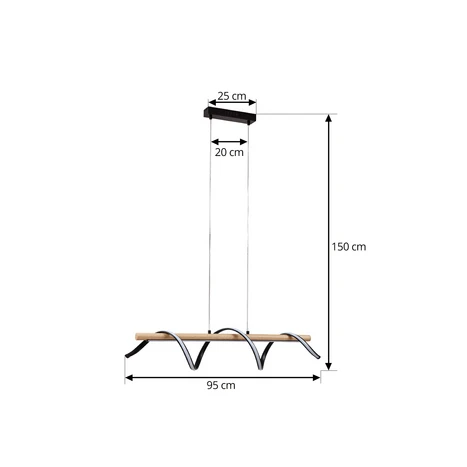 Suspension LED Lindby Spiraali, noir, bois, longueur 95 cm 3