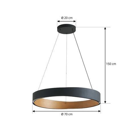 Suspension LED Lucande Daelor, noir/bois, CCT, à intensité variable 3