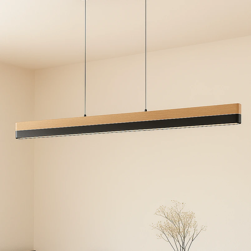 Suspension LED Lucande Holven, bois, CCT, longueur 113 cm