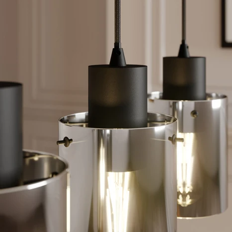 Suspension Lindby Kourtney, à 4 lampes, noir/gris, verre, E27 2