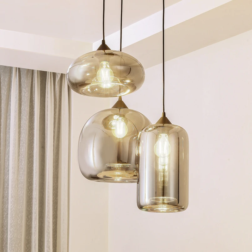 Suspension Lindby Marla, rondelle, verre, gris fumé, 50 cm