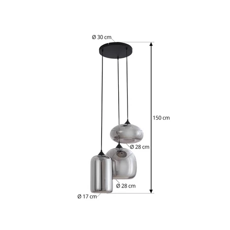 Suspension Lindby Marla, rondelle, verre, gris fumé, 50 cm 2
