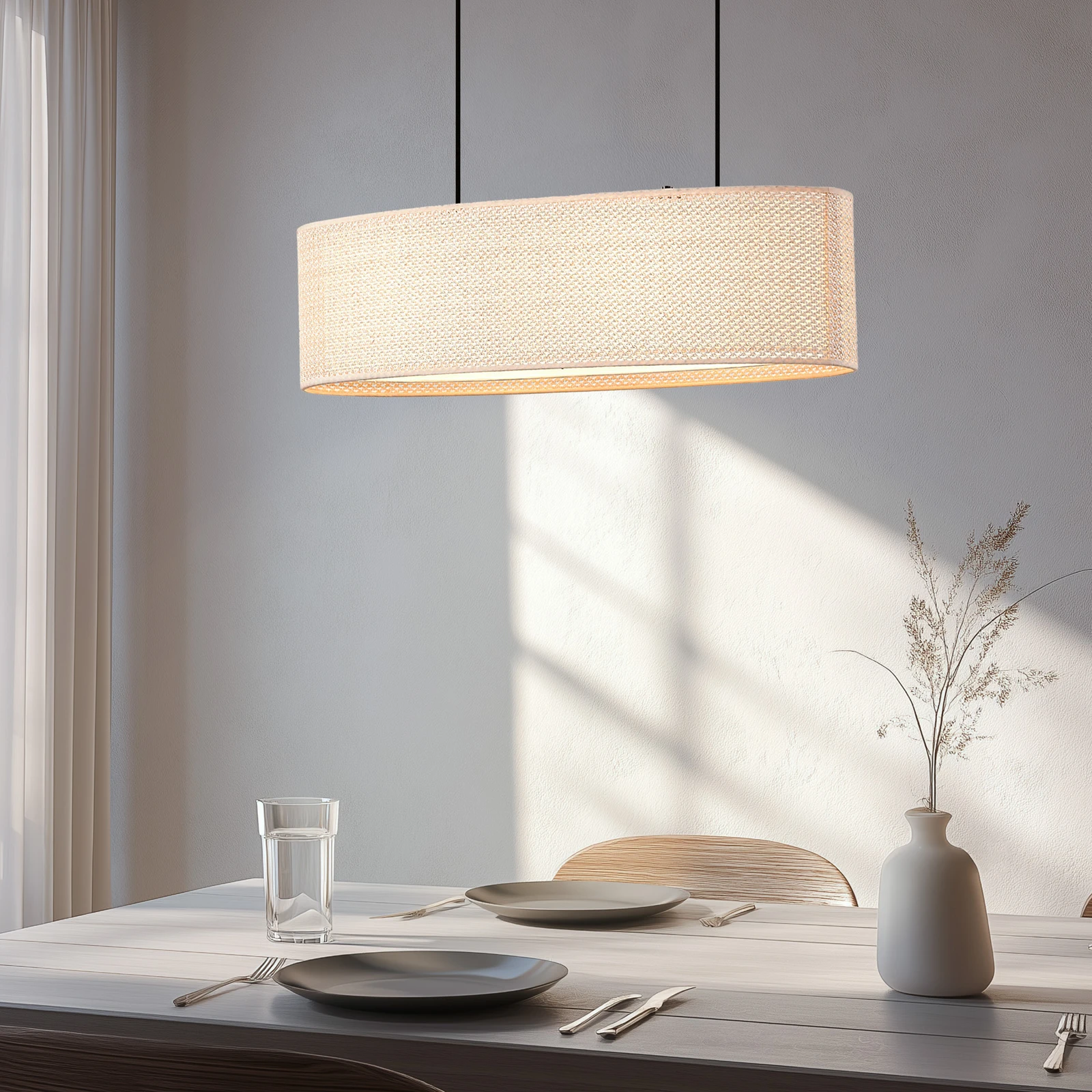 Suspension Lindby Soula, 78 cm, beige, plastique, E27