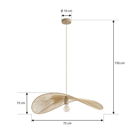 Suspension Lindby Valdorin, beige, papier, longueur 75 cm 3