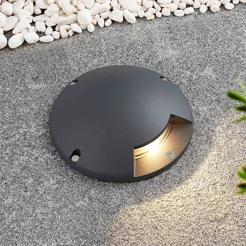 Projecteur de sol LED Lindby Cormac, 1 lampe, Ø21cm, IP67