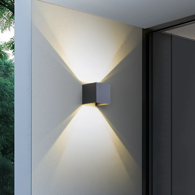 Applique d'extérieur LED Lindby Smart Dara, grise, angulaire, CCT RVB, Tuya