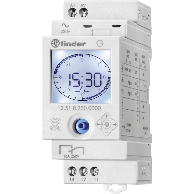 Interrupteur horaire Digital avec Programmation journalière/hebdomadaire 16 A - 230 VAC Finder 12518230000