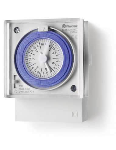 Horloge hebdomadaire mécanique 1 inverseur 16A 230V AC avec réserve de marche FINDER 123182300007PAS