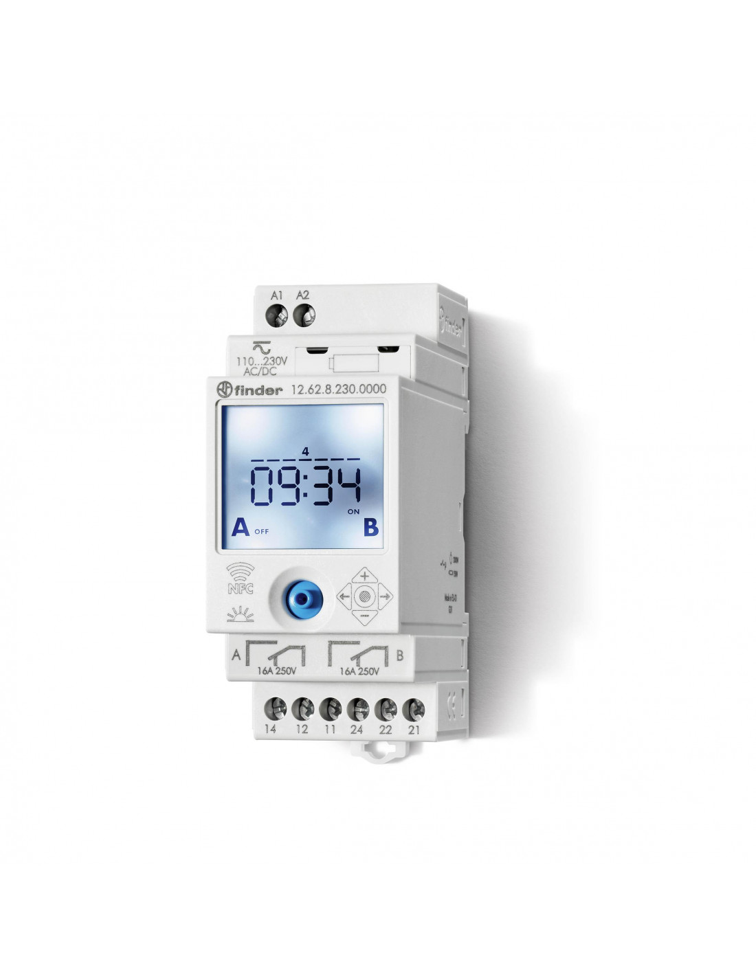Horloge hebdomadaire digitale 2 inverseurs 16A 110 à 230V AC DC NFC FINDER 126282300000PAS