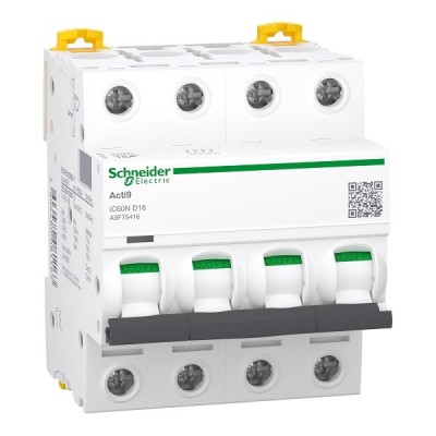 Schneider - Acti9 - iC60N - Disjoncteur - 4P - 16A - 6kA - courbe D - Réf : A9F75416