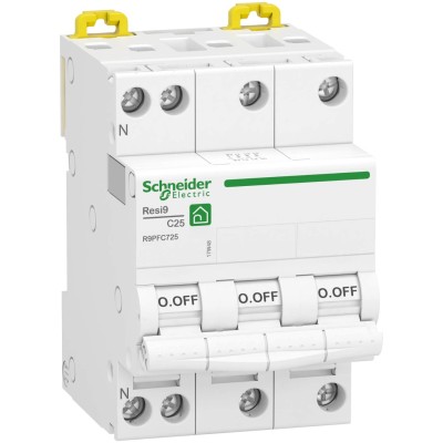 Schneider - Resi9 - disjoncteur modulaire - 3P+N - 25A - courbe C - peignable - Réf : R9PFC725