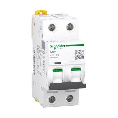 Schneider - Acti9 - iC60N - Disjoncteur - 2P - 10A - 10kA - courbe C - Réf : A9F77210